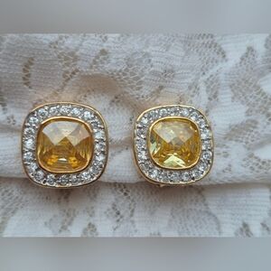 Vintage Rhinestone and Citrine Clipon Earrings